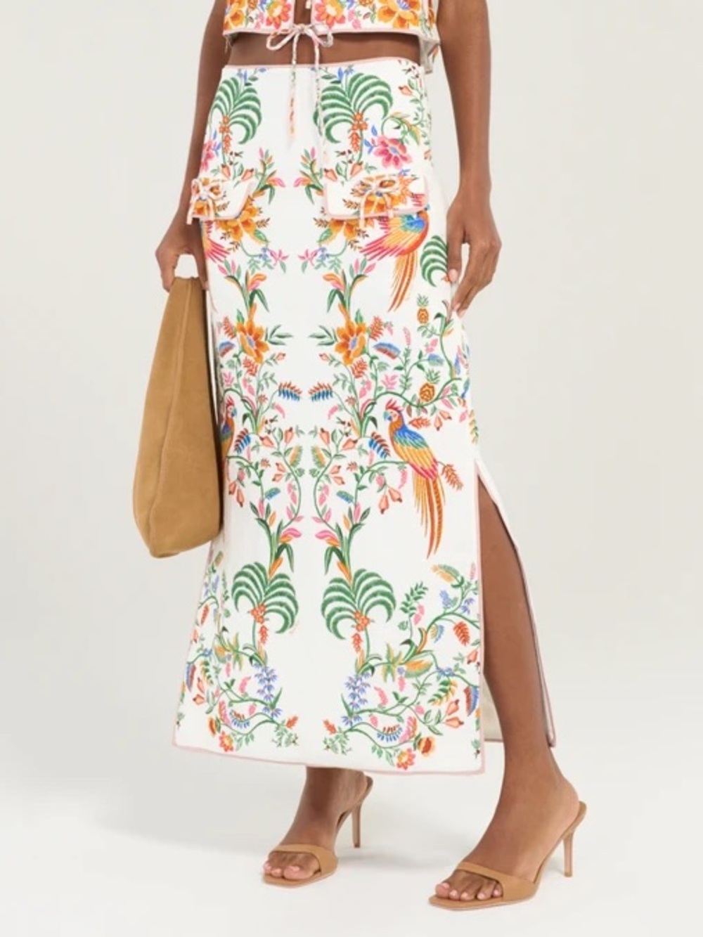 NWT Farm Rio Off-White Delicate Forest Midi Skirt Small